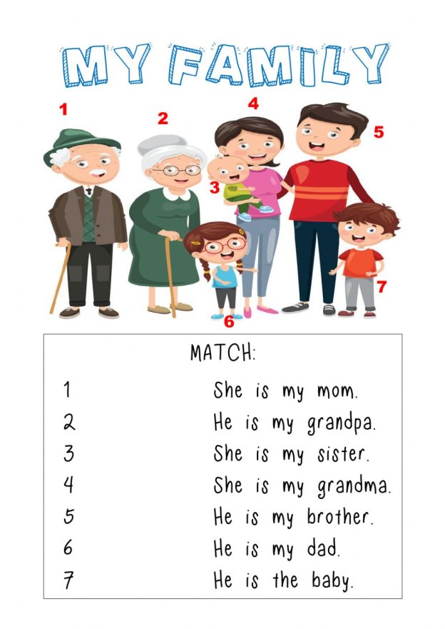 My Family online exercise for pre school